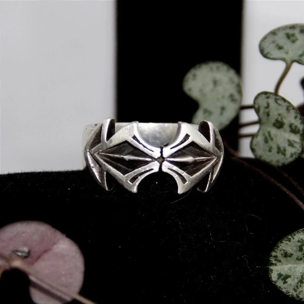 VTG HEAVY Sterling Silver 925 Gothic Punk Biker Ring‎ Size 10.5 Geometric Band